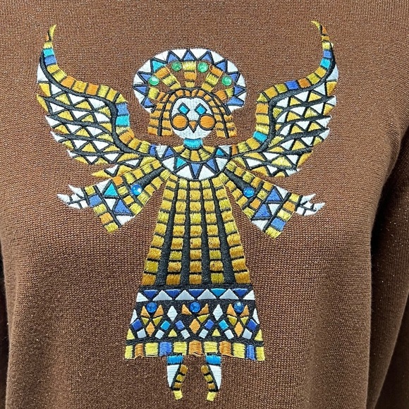 Bob Mackie Wearable Art Brown Metallic Angel Long Sleeve Tunic Top Womens Medium - Picture 9 of 10